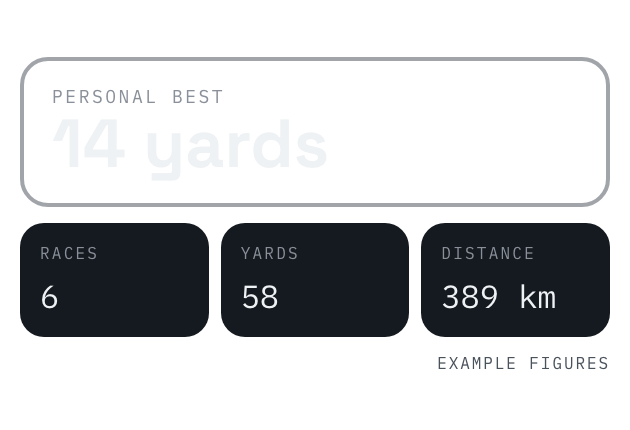 Lifetime summary: personal best, races, yards and distance