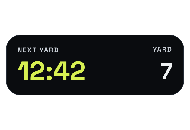 iPhone lock screen showing the BackyardPace corral clock counting down to the next yard